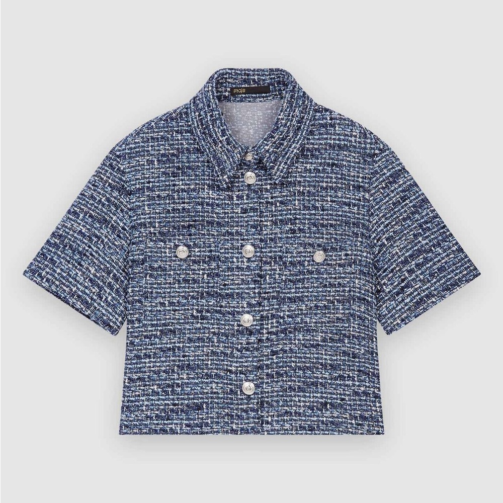 Maje Navy Tweed Button-Down Shirt
